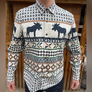 Chaps 1978 Ralph Lauren Aztec Moose Pattern Button Down